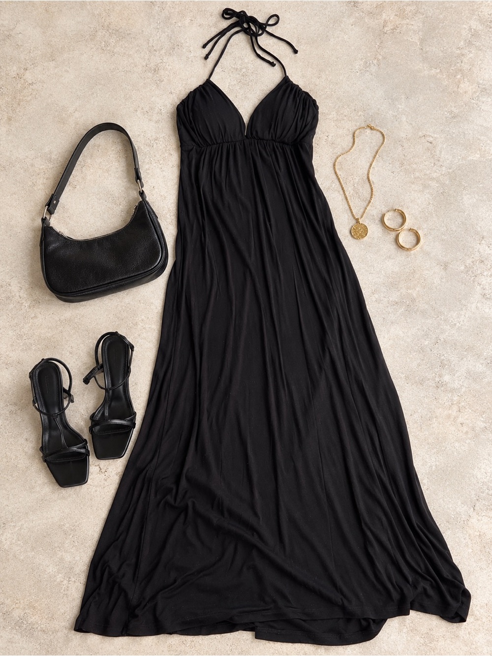 American Dream Black Halter Maxi Dress Padded Cups Size L